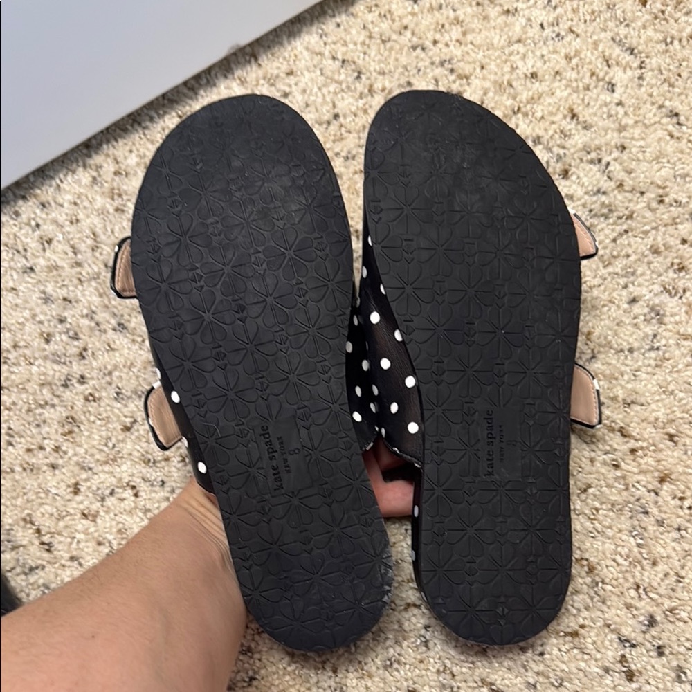 kate spade Black and White Polka Dot Double Buckle Slide Sandals - Picture 2 of 6